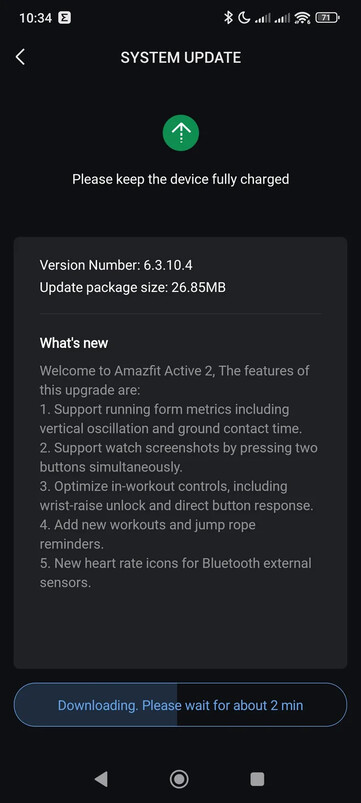 As notas de lançamento da versão 6.3.10.4 do software para o Amazfit Active 2 (Round). (Fonte da imagem: Reddit)