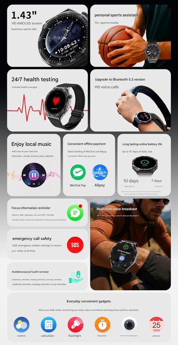 Principais destaques do novo Lenovo Watch S (Fonte da imagem: Lenovo - tradução automática)