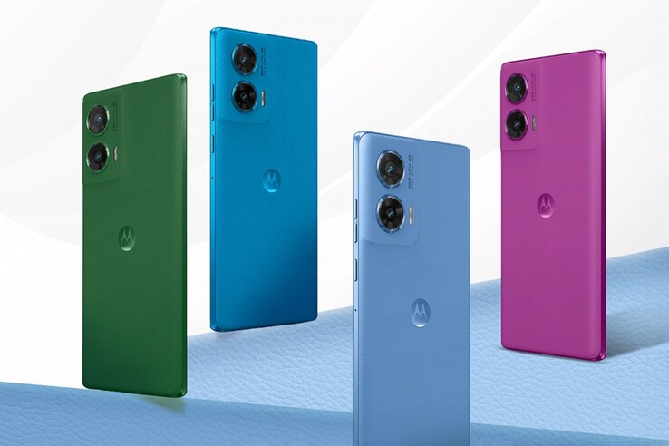 O Moto G96 5G vem nas cores greener pastures, cattleya orchid, ashleigh blue e dresden blue (Fonte da imagem: Motorola)