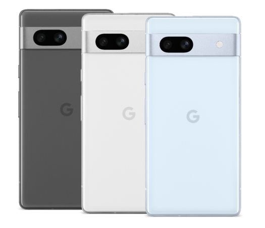 Google Pixel 7a - Opções de cores Charcoal, Snow e Sea. (Fonte da imagem: Google)