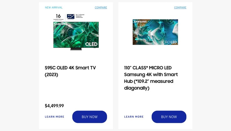 A lista de produtos para o Samsung S95C QD-OLED 77-in TV. (Fonte da imagem: FlatpanelsHD)