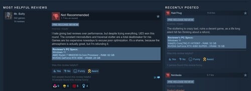 Avaliações negativas do “Silent Hill: Townfall” no Steam exibidas
