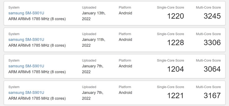 Um "Nubia Z40 Pro" parece rivalizar com os 8 Gen 1 baseados em S22s sobre o mesmo padrão de referência. (Fonte: Geekbench)