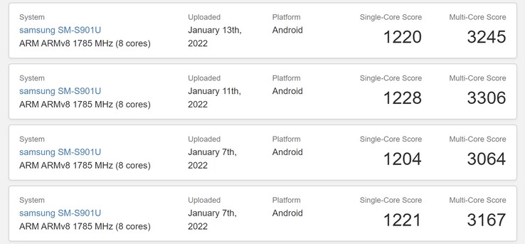 Um "Nubia Z40 Pro" parece rivalizar com os 8 Gen 1 baseados em S22s sobre o mesmo padrão de referência. (Fonte: Geekbench)