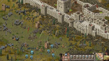 Uma imagem que mostra um cerco em Stronghold: Definitive Edition.