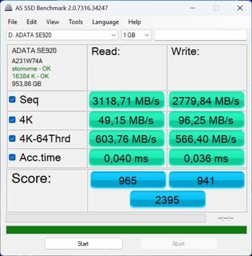 Teste de desempenho com o ADATA SE920 via USB4