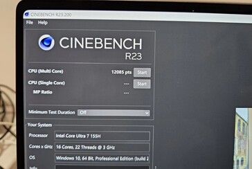 Resultado do Cinebench R23 do Core Ultra 7 155H. (Fonte: @9550pro on X)