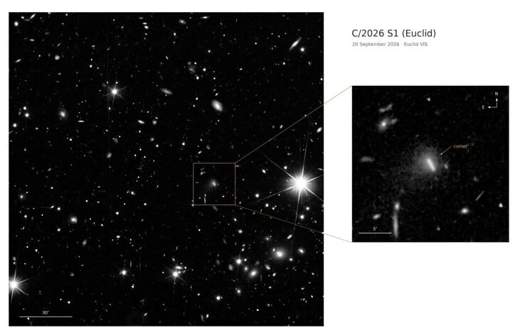 Uma imagem captada pelo Euclid que mostra o cometa C/2026 S1 (Euclid).