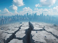 Imagem gerada por IA representando uma linha de falha na Cidade do México. (Fonte da imagem: Attasit, Adobe Stock)