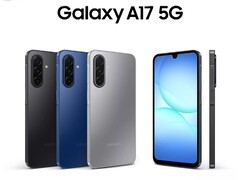 O Galaxy A17 5G está disponível nas cores preto, azul e cinza. (Fonte da imagem: Samsung)