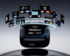 Os novos fones de ouvido intra-auriculares da Lenovo vêm com uma tela sensível ao toque no estojo de carregamento (Fonte da imagem: Lenovo)