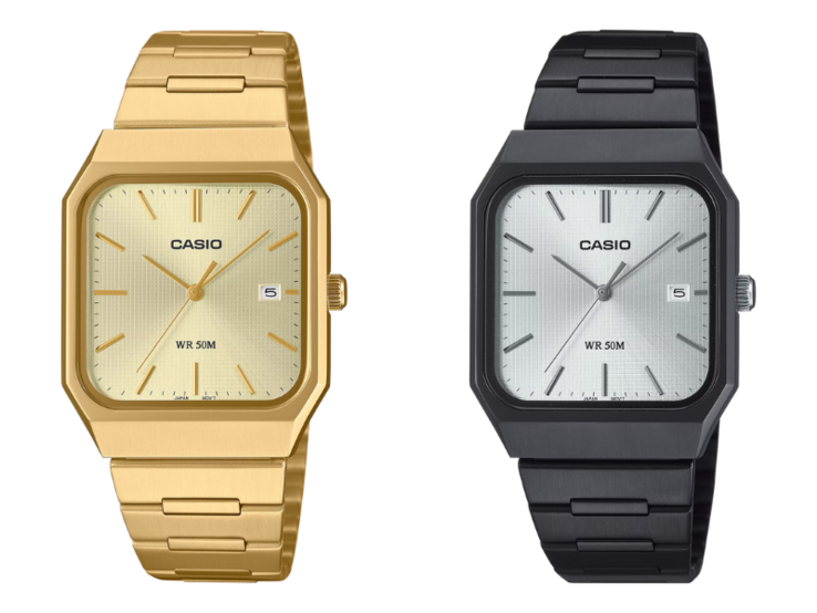 Da esquerda para a direita: os relógios Casio MTP-B185B-7AV e MTP-B185G-9AV. (Fonte da imagem: Casio, editado)