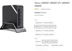 Configurações do Minisforum Venus Series UM560 XT (fonte: Minisforum)