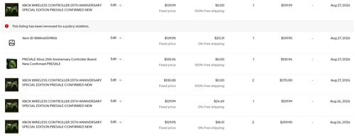 Vendas do Controle Sem Fio Xbox X25 Edição Especial no eBay exibidas