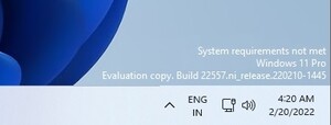marca d'água "System requirement not meet" no Windows 11 Build 22557. (Fonte da imagem: Windows Latest)