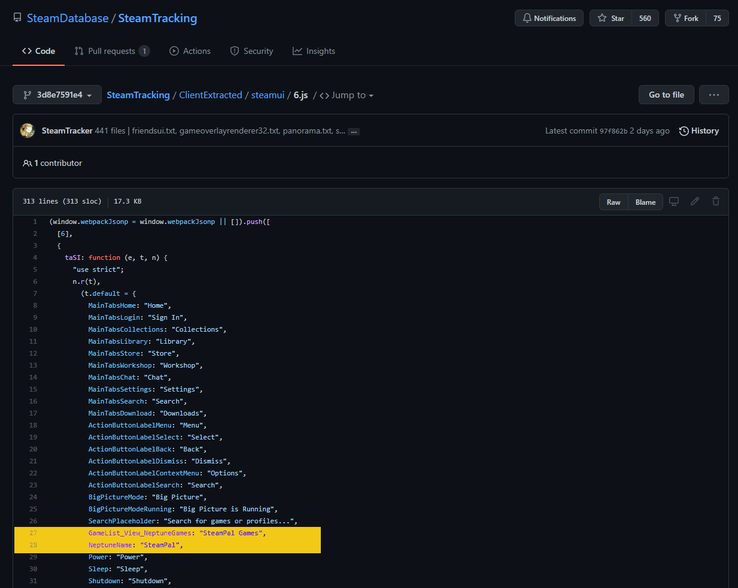 Referências a 'Neptune' e 'SteamPal' em código Steam. (Fonte de imagem: SteamDB)