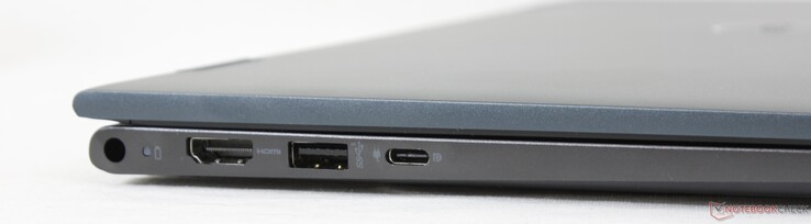 Esquerda: adaptador AC, HDMI 1.4a, USB-A 3.2 Gen. 1, USB-C 3.2 Gen. 2 c/ Fonte de alimentação e DisplayPort
