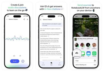 O aplicativo NotebookLM terá suporte para o compartilhamento de fontes de aplicativos e a capacidade de criar e participar de discussões. (Fonte da imagem: Google)