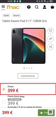 Xiaomi Pad 5 preço em euros. (Fonte da imagem: Fnac via eSavants)