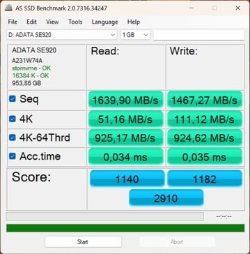 Teste de desempenho com o ADATA SE920 via USB4