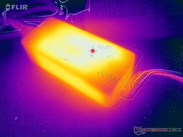 O adaptador CA pode atingir mais de 34 °C ao operar cargas exigentes