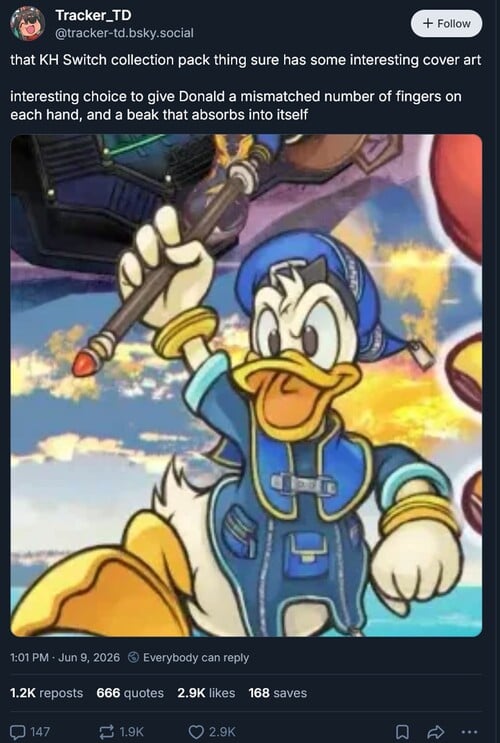 Ilustração do Pato Donald mostrada na arte da Kingdom Hearts Collection