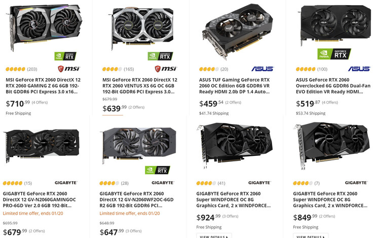 Os preços da NVIDIA GeForce RTX 2060 são altos, atualmente. (Fonte de imagem: Newegg via Videocardz)
