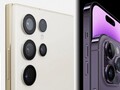 O rumor de que o projeto em forma de nota do Galaxy S23 Ultra pode não apelar para tantos como o iPhone 14 Pro. (Fonte de imagem: Technizo Concept/Apple - editado)