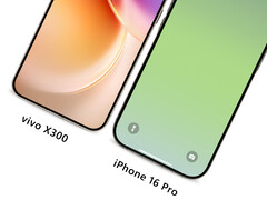 O Vivo X300 ao lado de um iPhone 16 Pro, da esquerda para a direita. (Fonte da imagem: Han Bo Xiao - editado)