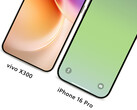 O Vivo X300 ao lado de um iPhone 16 Pro, da esquerda para a direita. (Fonte da imagem: Han Bo Xiao - editado)