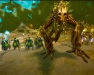 Captura de tela de Wartorn mostrando uma unidade de árvore lutando ao lado de elfos e magos