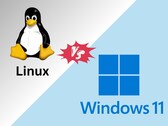 Comparação de desempenho de jogos Linux vs. Windows 11 com logotipos do Tux e do Windows