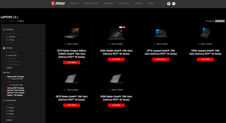 A MSI vende atualmente seis laptops com GeForce RTX 3070 GPUs. (Fonte da imagem: MSI)