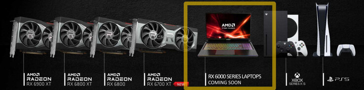 Os notebooks alimentados por GPUs móveis Radeon RX 6000 estarão chegando em breve. (Imagem via Videocardz)