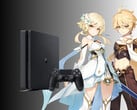 Personagens de Genshin Impact fotografados ao lado do PS4 (Fonte da imagem: Cognosphere, Sony PlayStation com edições)