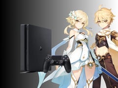 Personagens de Genshin Impact fotografados ao lado do PS4 (Fonte da imagem: Cognosphere, Sony PlayStation com edições)