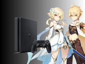 Personagens de Genshin Impact fotografados ao lado do PS4 (Fonte da imagem: Cognosphere, Sony PlayStation com edições)