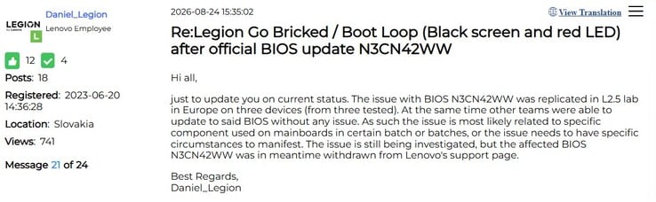 Atualização sobre os problemas com a BIOS do Legion Go.