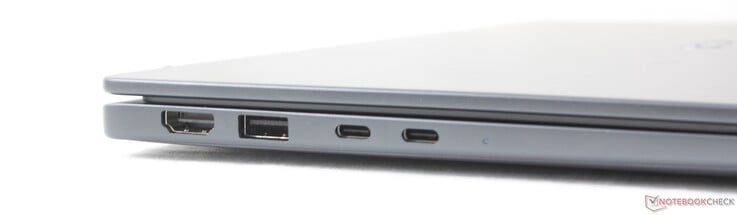 À esquerda: HDMI 2.1, USB-A 3.2 Gen. 1 (5 Gbps), 2x USB-A 4.0 com DisplayPort 2.1 + Power Delivery