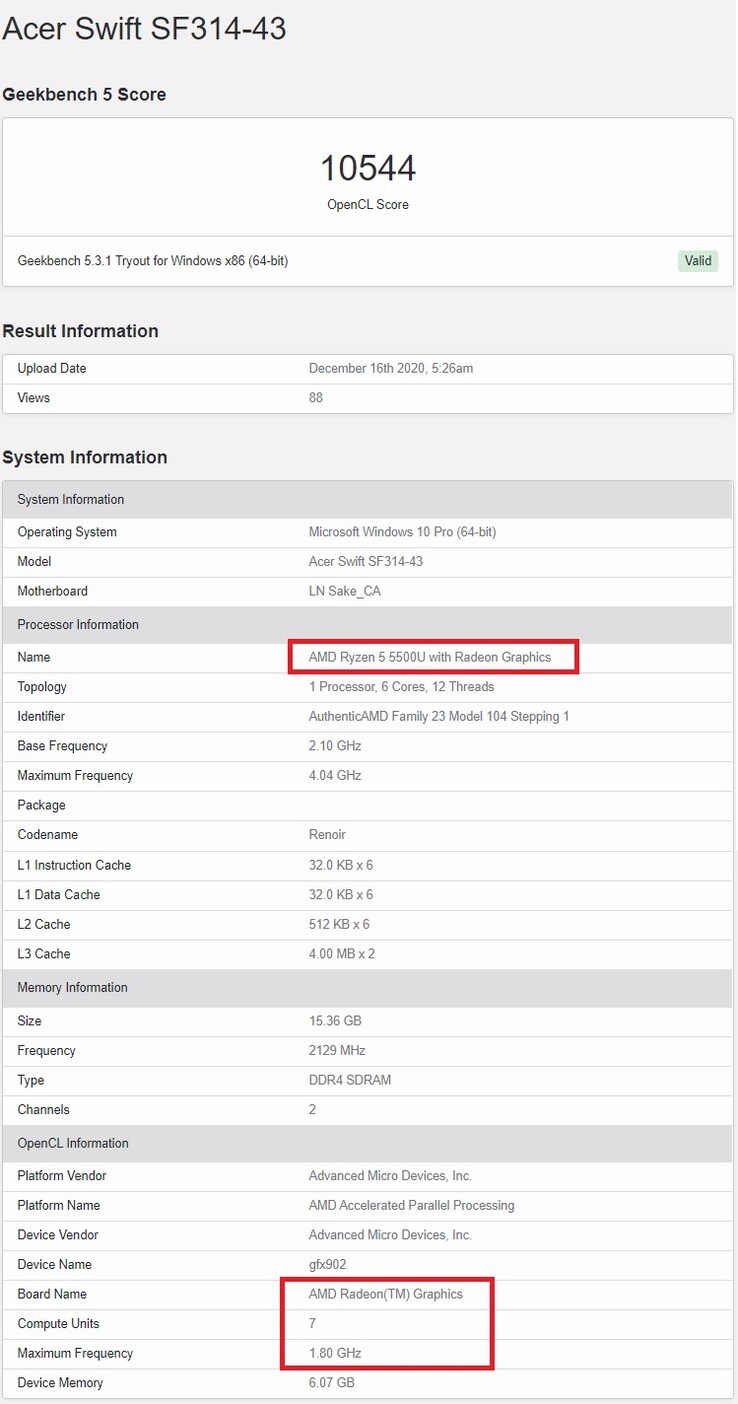 Resultado do Geekbench. (Fonte de imagem: Geekbench)