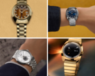 De cima para baixo, no sentido horário (na foto), temos a reedição do Q Timex 1972 Time Machine com mostrador marrom, a mesma reedição com mostrador azul, a reedição do Q Timex 1975 Enigma e o Timex x Peanuts Marlin Automatic. (Fonte da imagem: Timex - Editado)