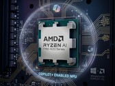 AMD Ryzen AI PRO 400 Series com fundo temático Copilot gerado por IA.