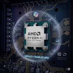 AMD Ryzen AI PRO 400 Series com fundo temático Copilot gerado por IA.
