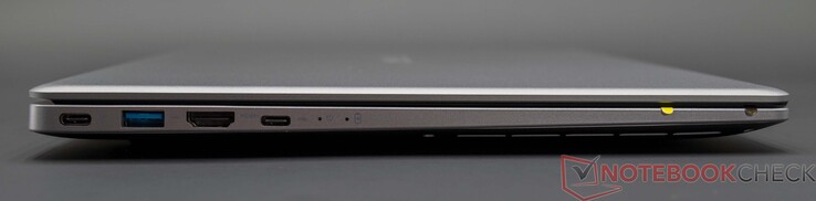 Lado esquerdo: Conector de alimentação USB-C, USB 3.0, HDMI, USB-C