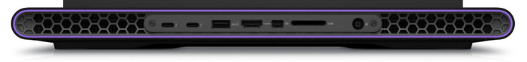 Traseira: 2x Thunderbolt 4 (Displayport, Power Delivery), USB 3.2 Gen 1 (USB-A), HDMI 2.1, Mini Displayport 1.4, leitor de cartão de memória (SD), conector de alimentação