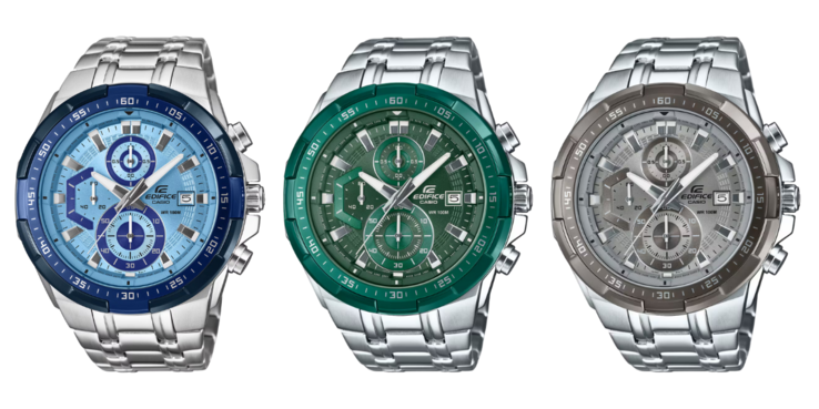 Da esquerda para a direita: Casio EFR-539DE-2AV, EFR-539DE-3AV e EFR-539DE-8AV. (Fonte da imagem: Casio, editado)