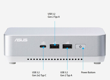 As conexões externas do Asus NUC 14 Pro+ - frente (fonte: Asus)