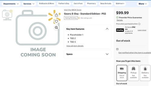Listagem do Walmart para pré-venda de Gears of War: E-Day PS5 mostrada