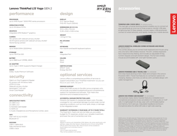 Especificações ThinkPad L13 Yoga G2 AMD