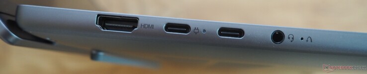 lado esquerdo: HDMI, 2x USB-C 3.1 Gen2 (DP 1.4 + PD), áudio